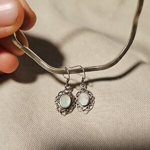 925 Intricate Silver Earrings with Opalescent Accents